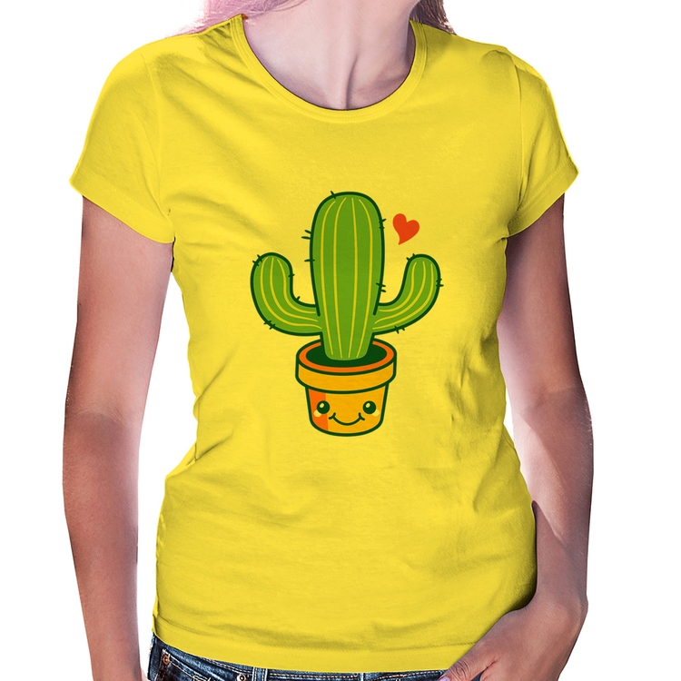 Baby Look Cacto Coração - Amarela