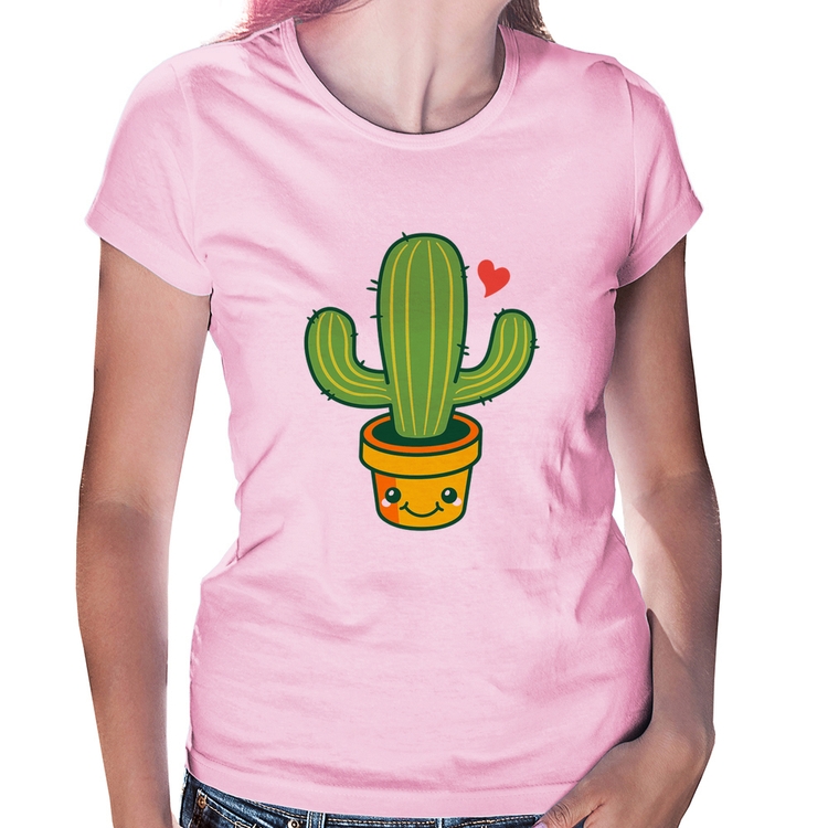 Baby Look Cacto Coração - Rosa Bebê