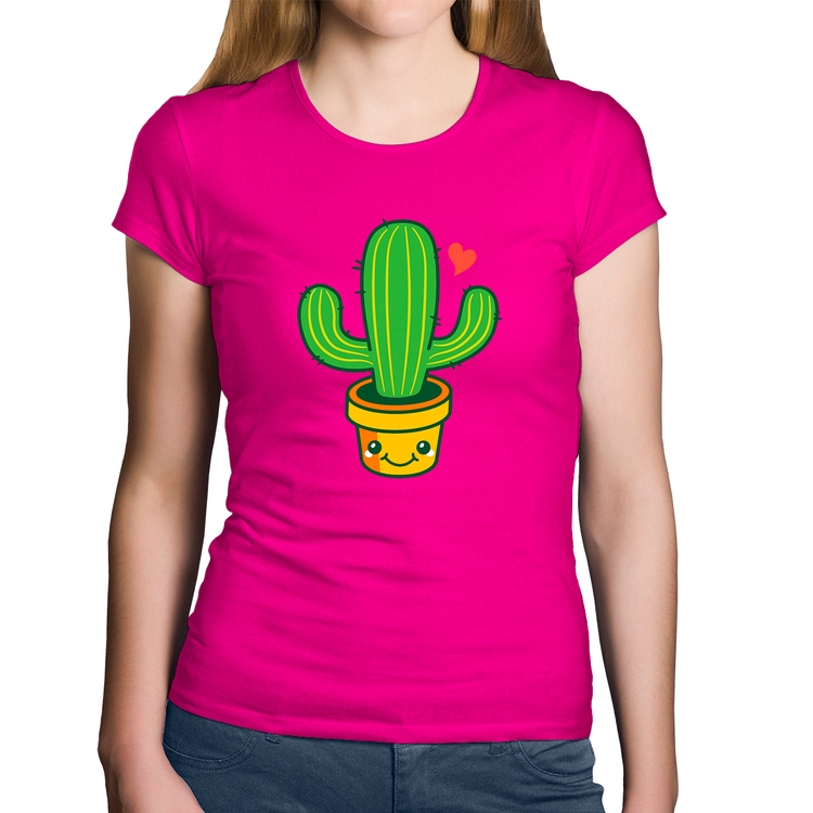 Baby Look Algodão Cacto Coração - Rosa