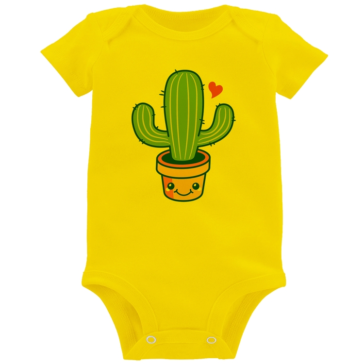 Body Bebê Cacto Coração - Amarelo