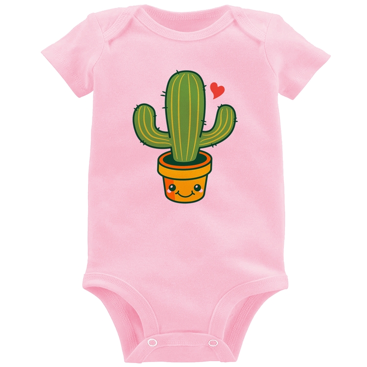 Body Bebê Cacto Coração - Rosa Bebê