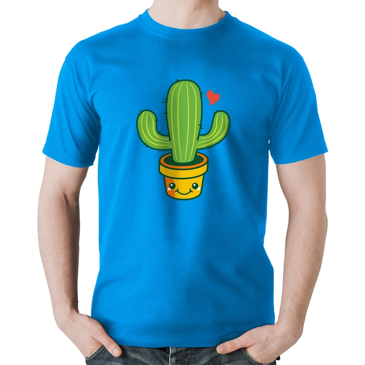 Camiseta Algodão Cacto Coração - Azul
