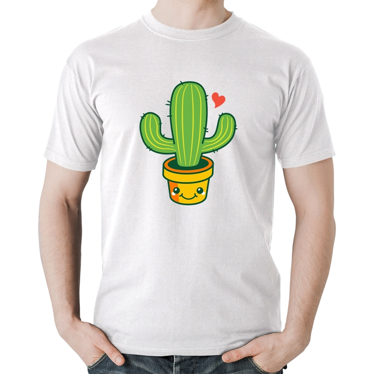 Camiseta Algodão Cacto Coração - Branca
