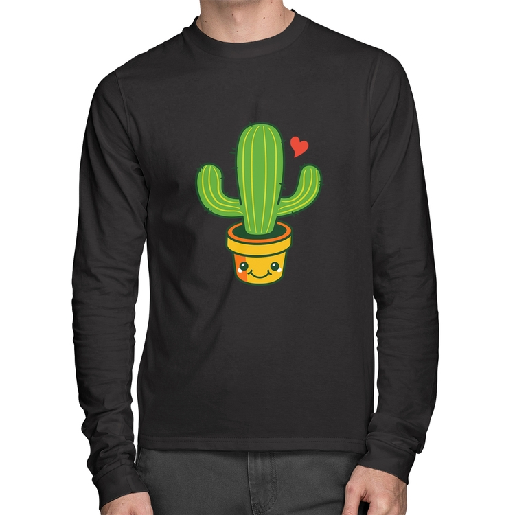 Camiseta Algodão Cacto Coração Manga Longa