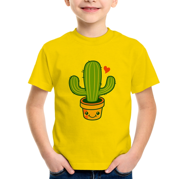 Camiseta Infantil Cacto Coração - Amarela