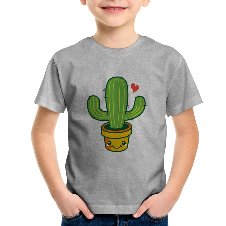 Camiseta Infantil Cacto Coração - Cinza