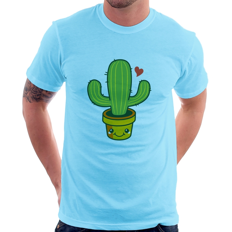 Camiseta Cacto Coração - Azul Bebê
