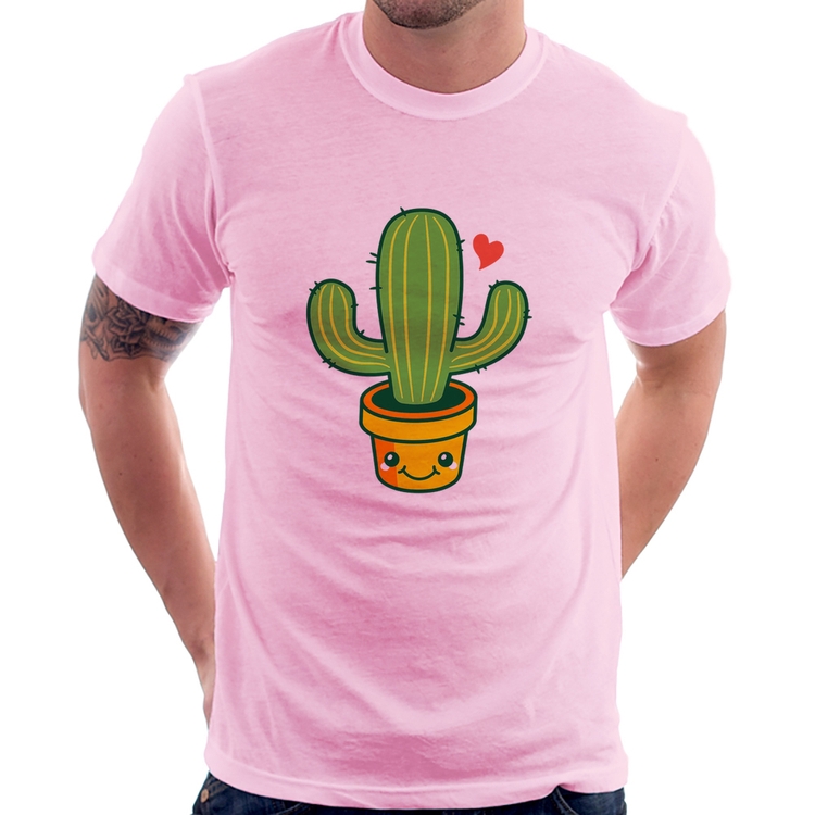 Camiseta Cacto Coração - Rosa Bebê
