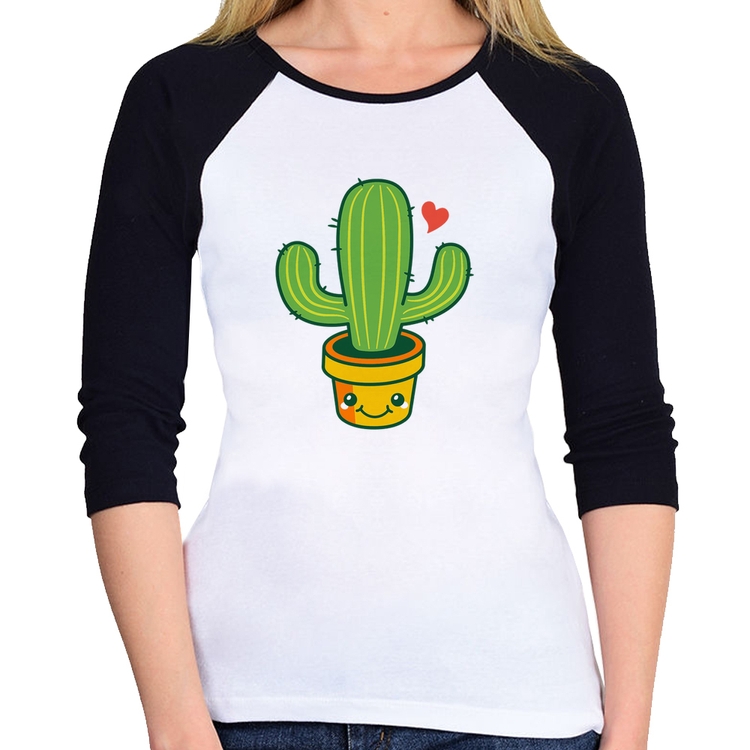 Baby Look Raglan Cacto Coração Manga 3/4