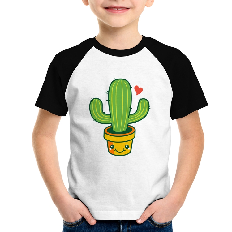 Camiseta Raglan Infantil Cacto Coração