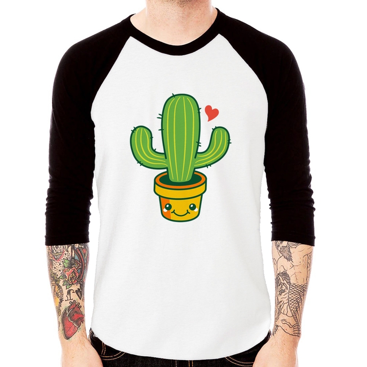 Camiseta Raglan Cacto Coração Manga 3/4