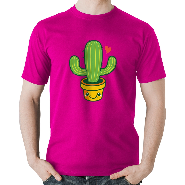Camiseta Algodão Cacto Coração - Rosa