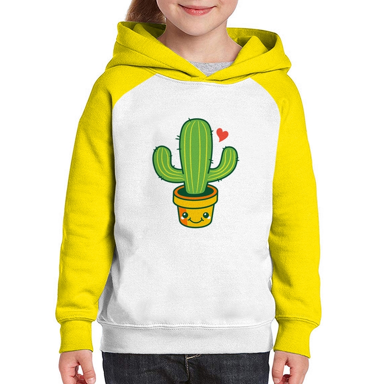 Moletom Infantil Cacto Coração - Branco/Amarelo