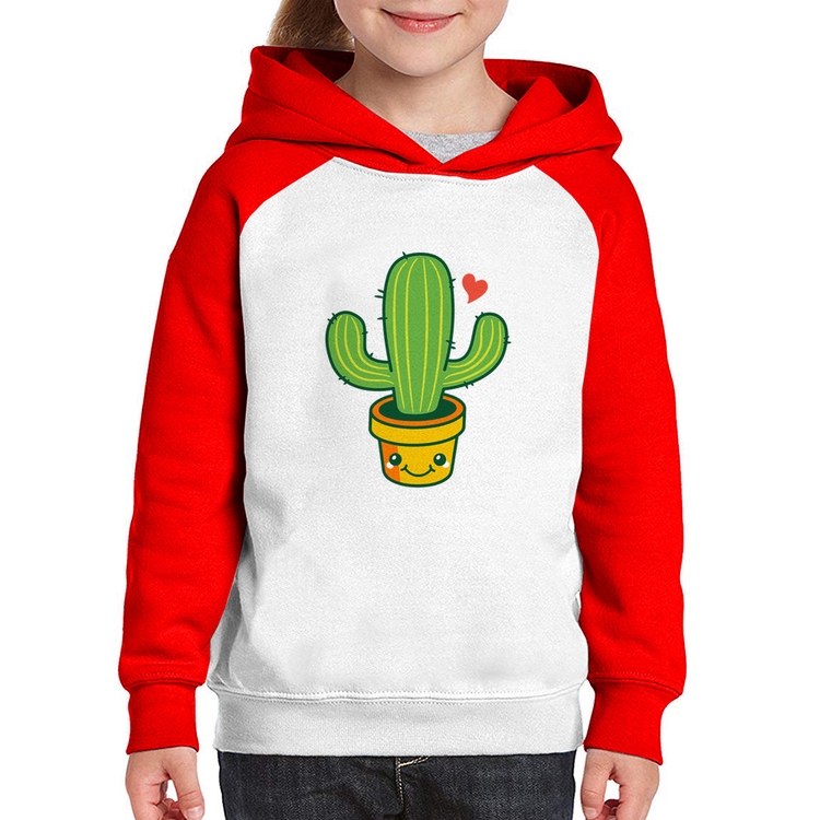 Moletom Infantil Cacto Coração - Branco/Vermelho