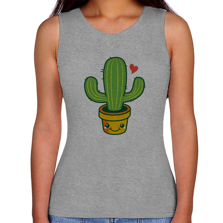 Regata Feminina Cacto Coração - Cinza