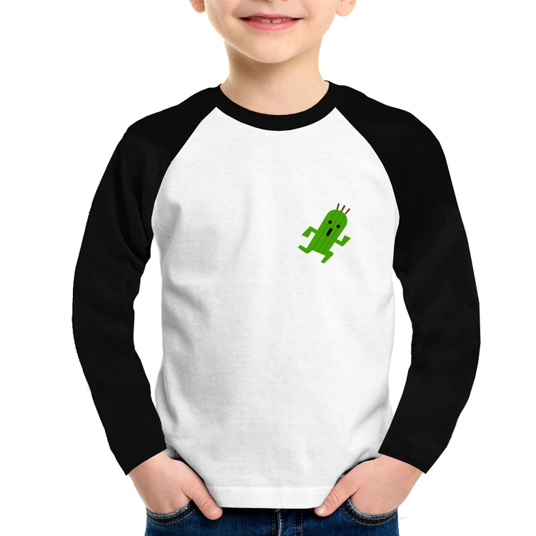 Camiseta Raglan Infantil Cactuar Manga Longa