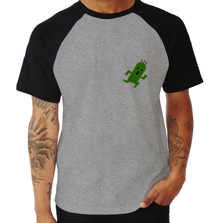 Camiseta Raglan Cactuar - Cinza/Preto