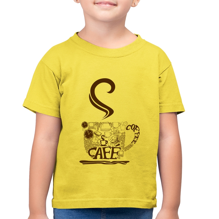 Camiseta Algodão Infantil Café Coffee - Amarelo Canário