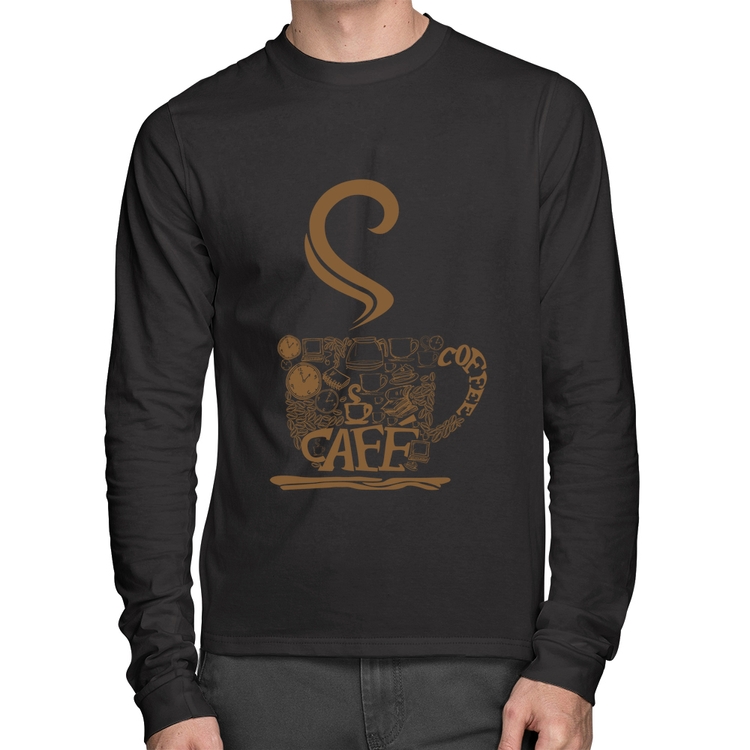 Camiseta Algodão Café Coffee Manga Longa