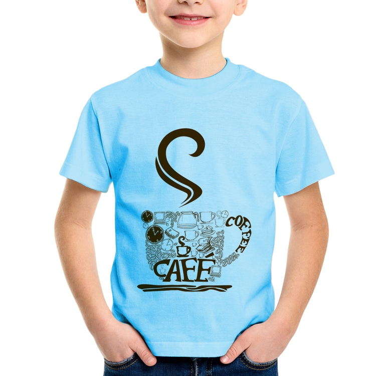 Camiseta Infantil Café Coffee - Azul Bebê