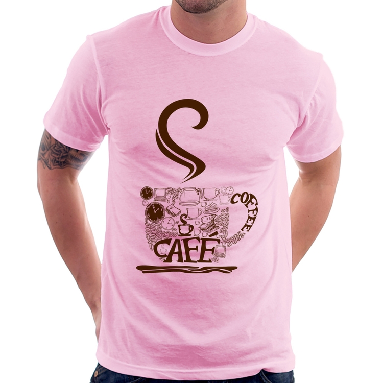 Camiseta Café Coffee - Rosa Bebê