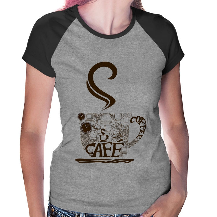 Baby Look Raglan Café Coffee - Cinza/Preto