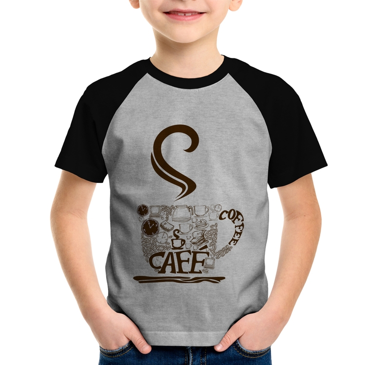Camiseta Raglan Infantil Café Coffee - Cinza/Preto