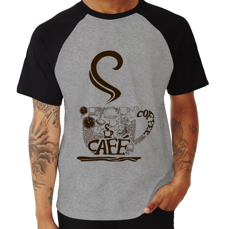 Camiseta Raglan Café Coffee - Cinza/Preto
