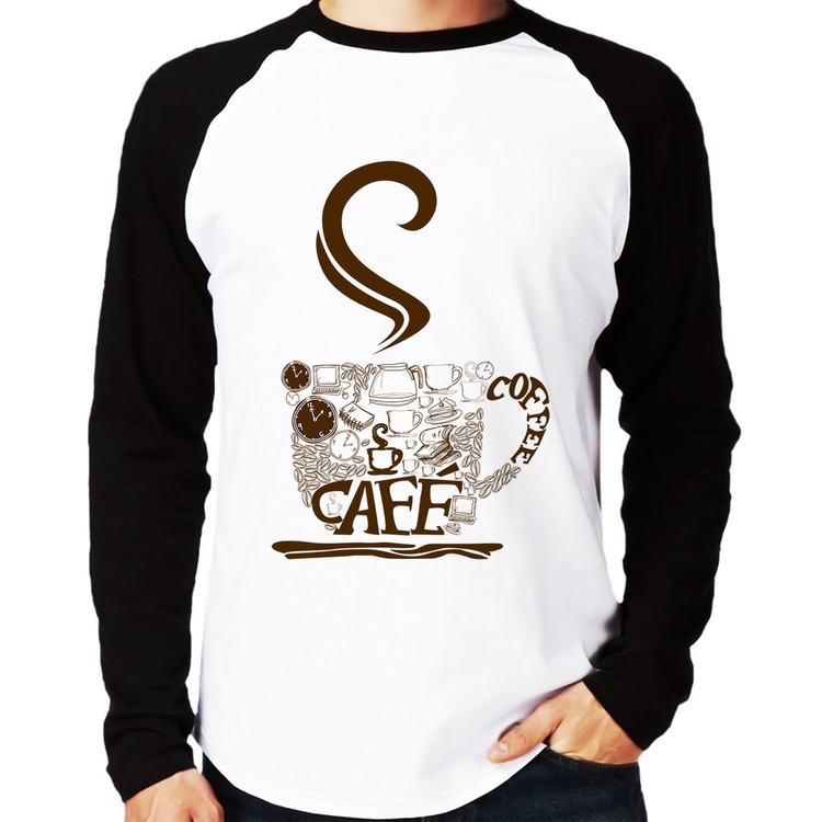 Camiseta Raglan Café Coffee Manga Longa
