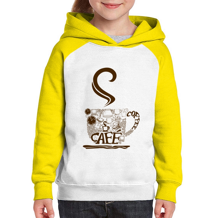 Moletom Infantil Café Coffee - Branco/Amarelo