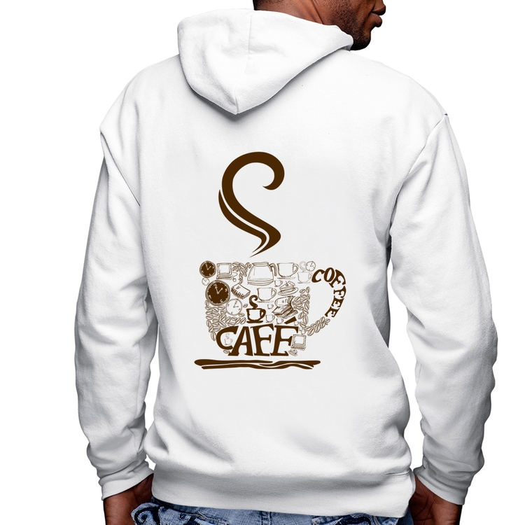 Blusa Moletom Café Coffee Masculina com Capuz e Zíper - Branca
