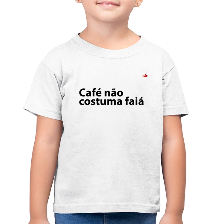 Camiseta Algodão Infantil Café não costuma faiá - Branca