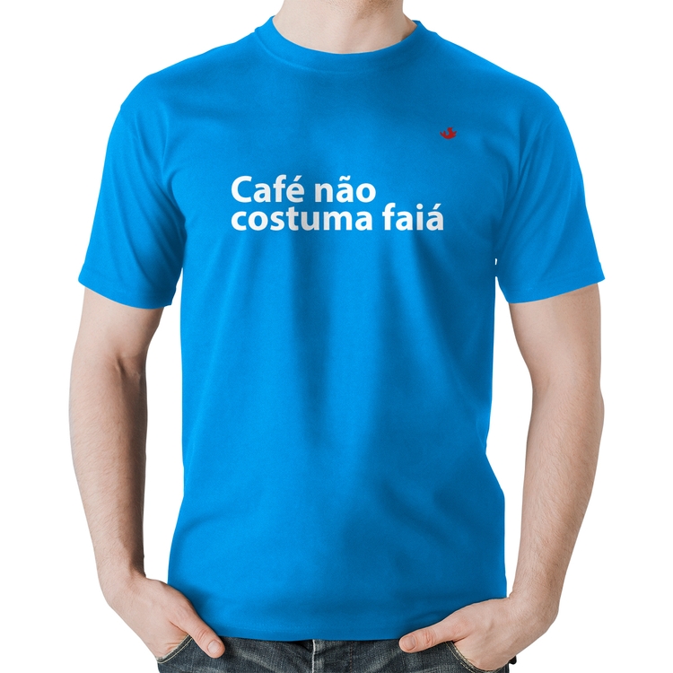 Camiseta Algodão Café não costuma faiá - Azul