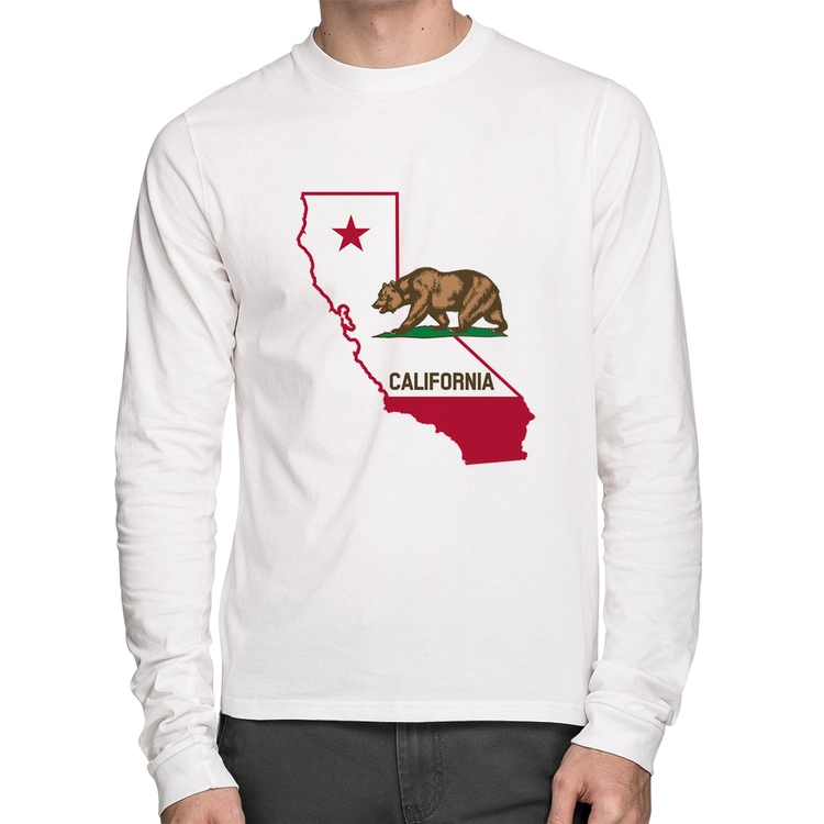 Camiseta Algodão Califórnia Manga Longa - Branca