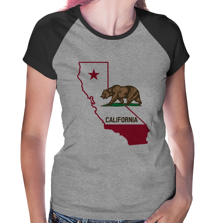 Baby Look Raglan Califórnia - Cinza/Preto