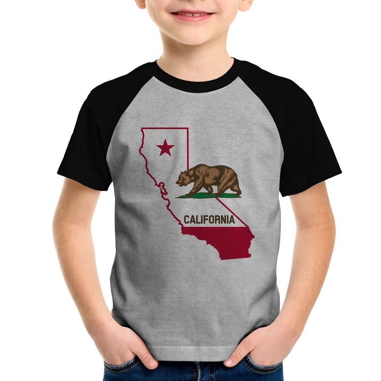 Camiseta Raglan Infantil Califórnia - Cinza/Preto