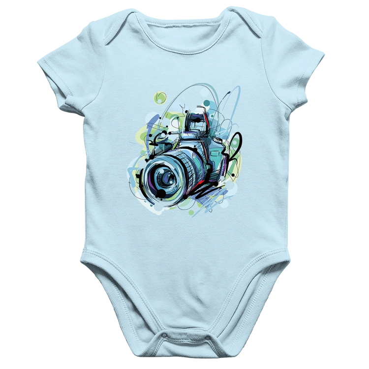 Body Bebê Algodão Câmera Fotográfica - Azul Bebê