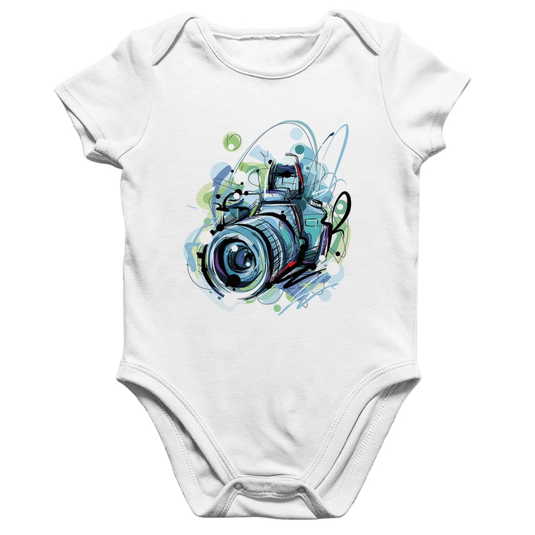 Body Bebê Algodão Câmera Fotográfica - Branco