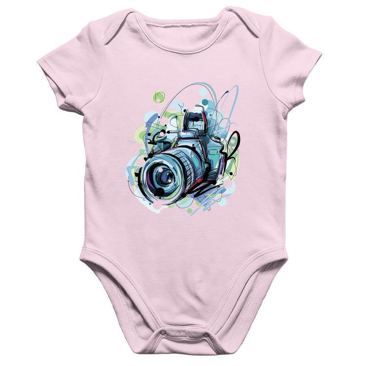 Body Bebê Algodão Câmera Fotográfica - Rosa Bebê