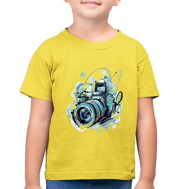Camiseta Algodão Infantil Câmera Fotográfica - Amarelo Canário