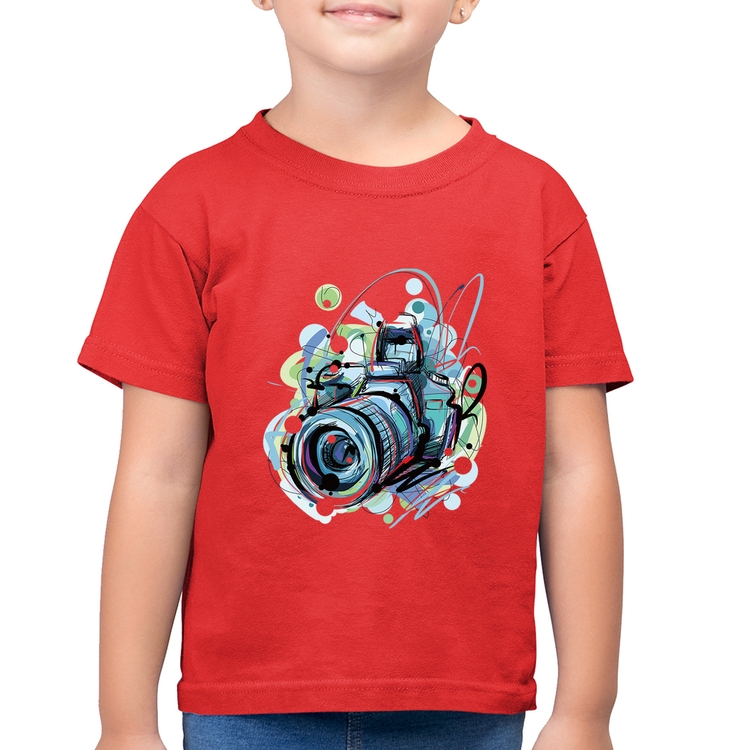 Camiseta Algodão Infantil Câmera Fotográfica - Vermelha