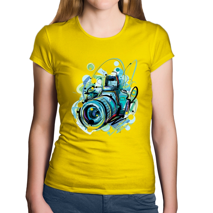 Baby Look Algodão Câmera Fotográfica - Amarela