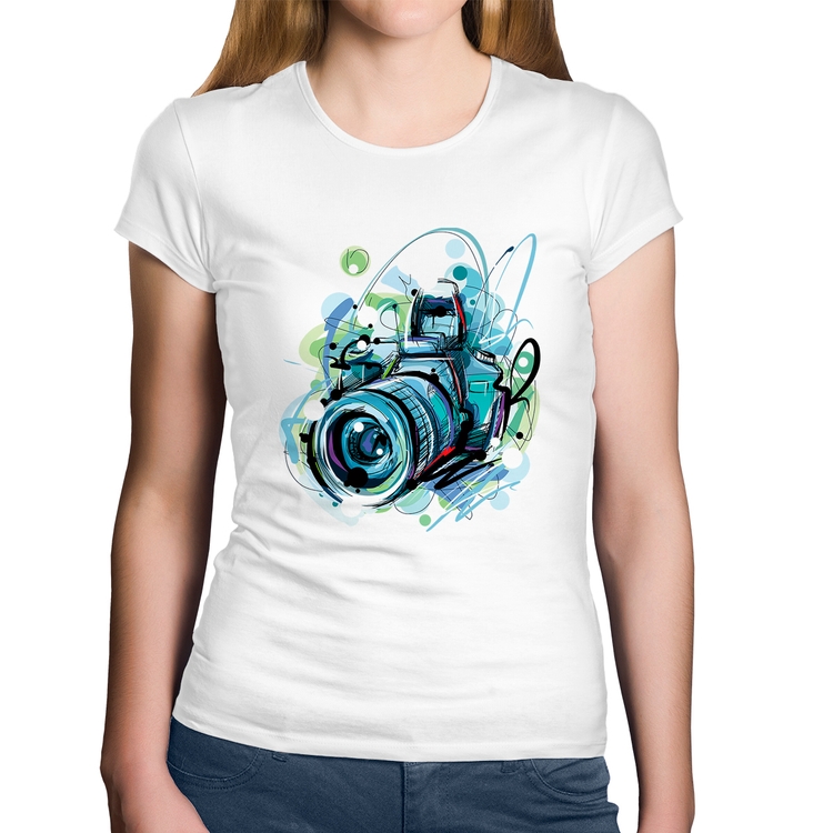 Baby Look Algodão Câmera Fotográfica - Branca