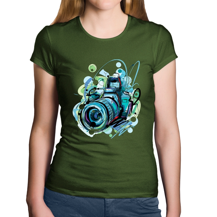 Baby Look Algodão Câmera Fotográfica - Musgo