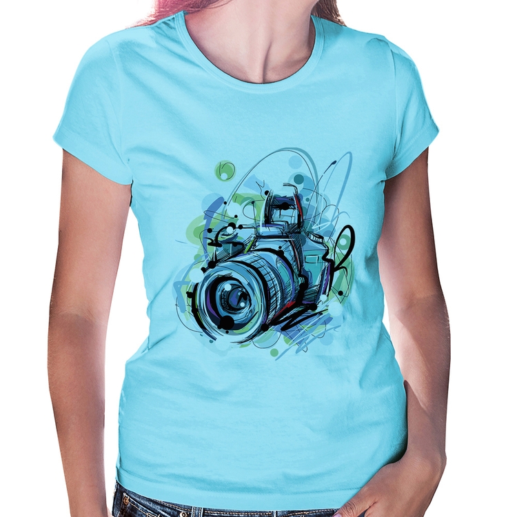 Baby Look Câmera Fotográfica - Azul Bebê