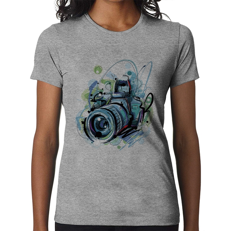 Baby Look Câmera Fotográfica - Cinza