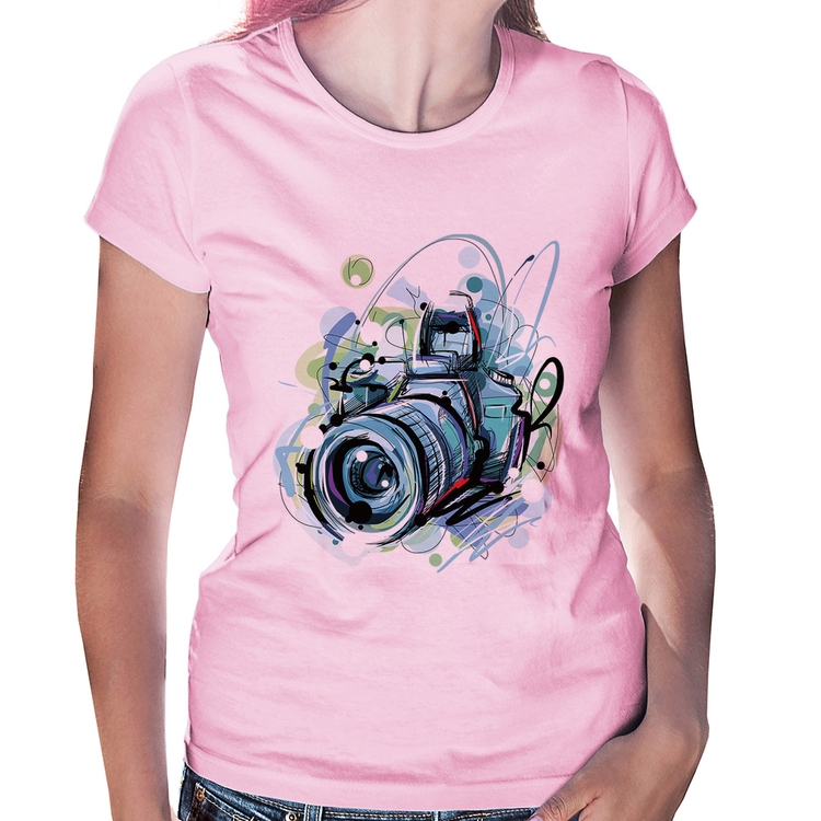 Baby Look Câmera Fotográfica - Rosa Bebê