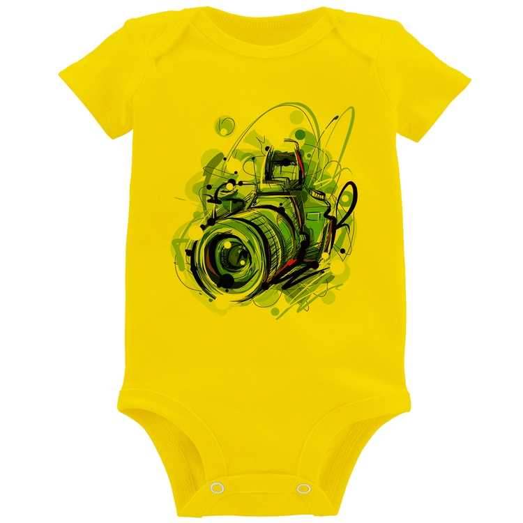 Body Bebê Câmera Fotográfica - Amarelo