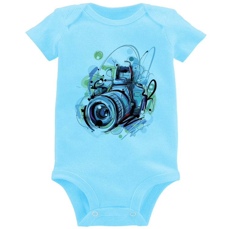Body Bebê Câmera Fotográfica - Azul Bebê
