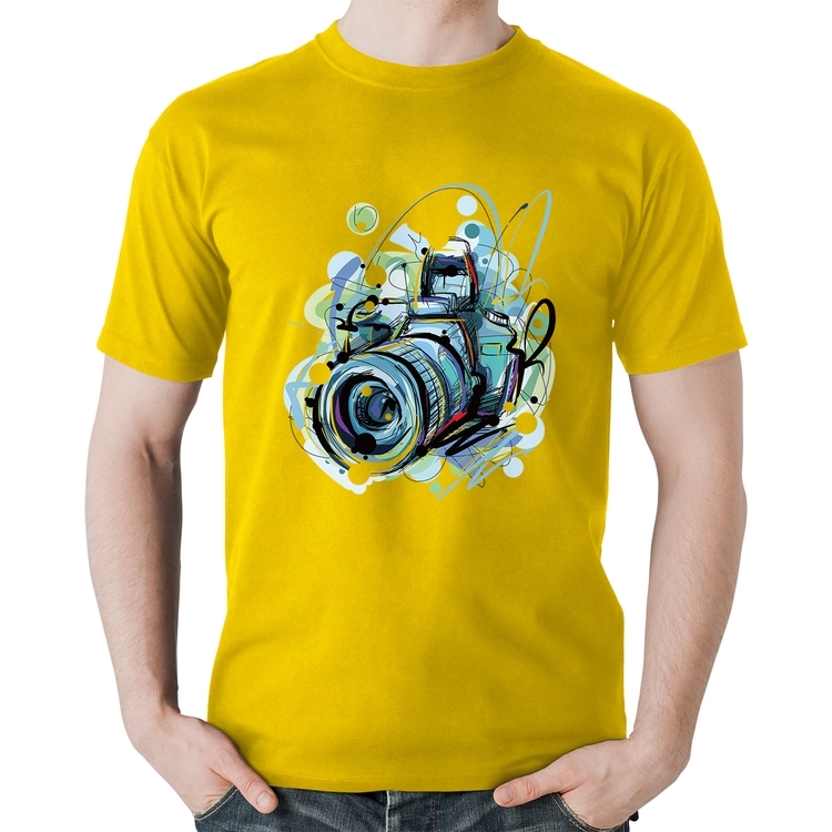 Camiseta Algodão Câmera Fotográfica - Amarela